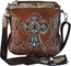 West Cross Body Bag Faux Leather Purse with Camo Trim and Rhinestone Cross Handbag