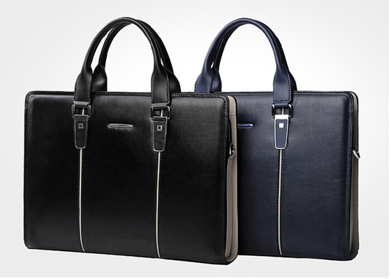 Leather Mens Business Briefcase Satchel Handbag with durable shoulder belt