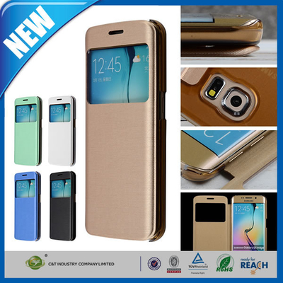 Unique View Window Flip Shockproof PU Leather Protective Cover , Samsung S6 Edge Cases