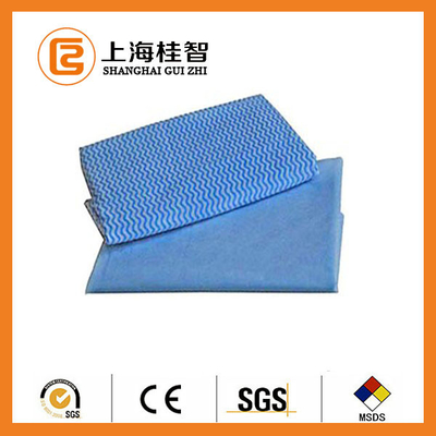 Absorbent Chemical Bond Non Woven Cleaning Cloth Blue Wave Line Square Pattern