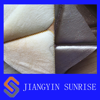 White Fake Leather Upholstery Fabric , Woven Twill Brushed Cloth PU Synthetic Leather