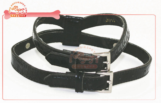 Durable faux leather black dog harness and lead / adjustable dog harness