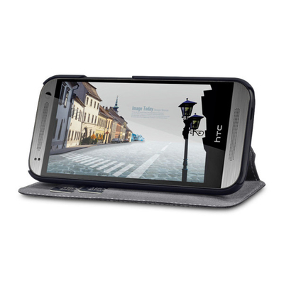 Black Slim PU Leather Wallet HTC Cell Phone Case With Card Holder for HTC One Mini 2