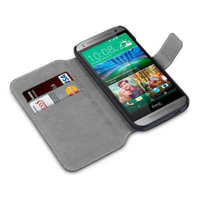 Black Slim PU Leather Wallet HTC Cell Phone Case With Card Holder for HTC One Mini 2