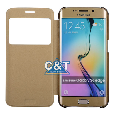 Unique View Window Flip Shockproof PU Leather Protective Cover , Samsung S6 Edge Cases