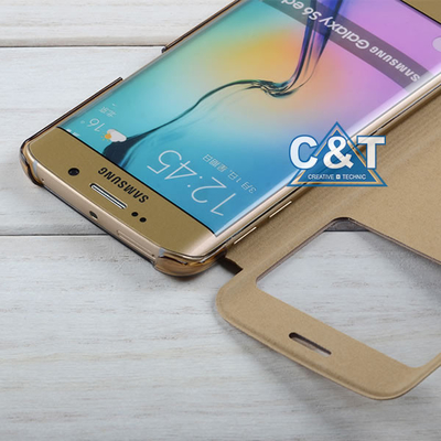 Unique View Window Flip Shockproof PU Leather Protective Cover , Samsung S6 Edge Cases