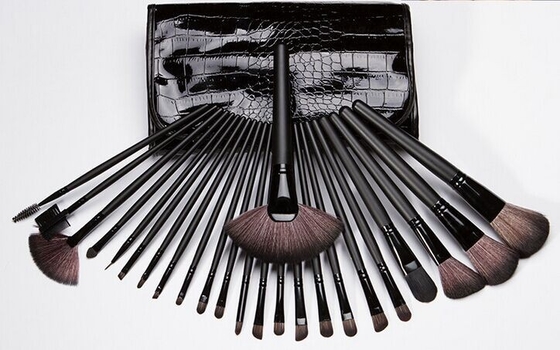 Black Wood Cosmetic Brush Sets 24PCS Synthetic Goat for women