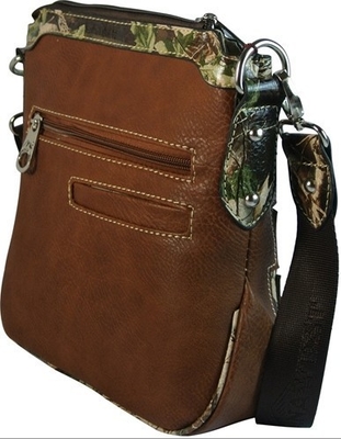 West Cross Body Bag Faux Leather Purse with Camo Trim and Rhinestone Cross Handbag