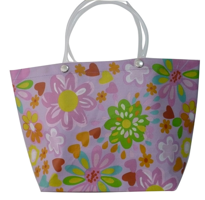 Eco-friendly Recyclable Flowers Purple PP Woven Shopping Bag With PVC Handle