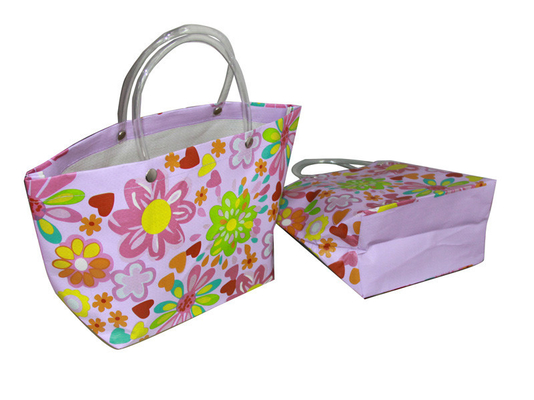 Eco-friendly Recyclable Flowers Purple PP Woven Shopping Bag With PVC Handle