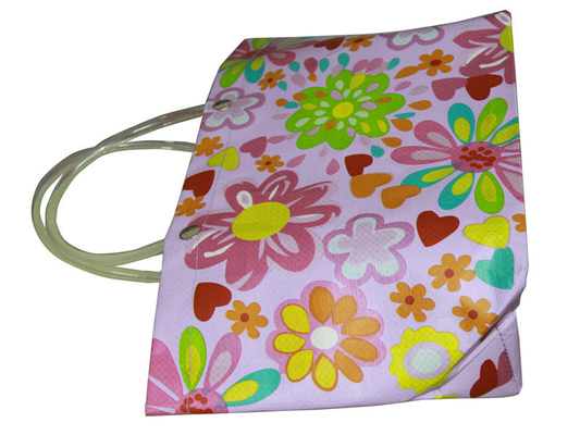 Eco-friendly Recyclable Flowers Purple PP Woven Shopping Bag With PVC Handle