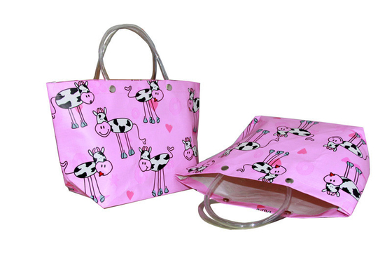 Eco-friendly Recyclable Flowers Purple PP Woven Shopping Bag With PVC Handle