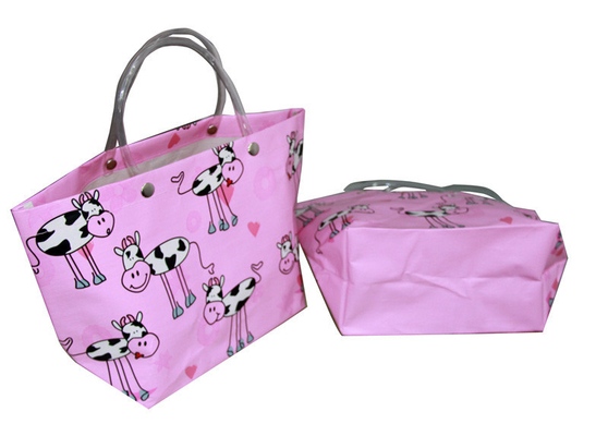 Eco-friendly Recyclable Flowers Purple PP Woven Shopping Bag With PVC Handle