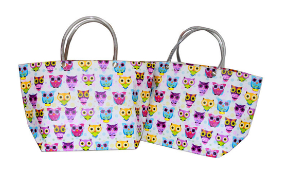 Eco-friendly Recyclable Flowers Purple PP Woven Shopping Bag With PVC Handle