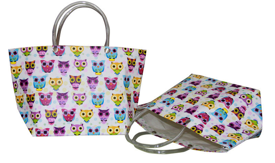 Eco-friendly Recyclable Flowers Purple PP Woven Shopping Bag With PVC Handle