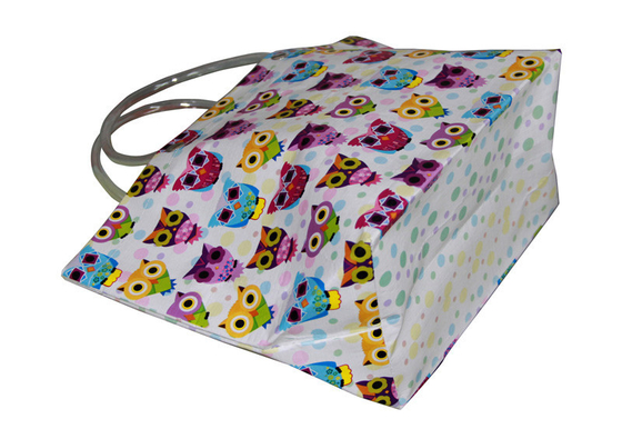 Eco-friendly Recyclable Flowers Purple PP Woven Shopping Bag With PVC Handle